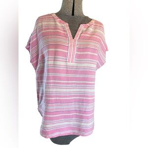 Talbots Pink and White Striped Tunic Top - Medium Petite